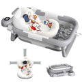 Collapsible Baby Bathtub for Newborn to Toddler (0-24 Months), Portable Baby Bath Tub for Travel, Newborn Bathtub with Soft and Supportive Cushion (Astronaut-Gray)
