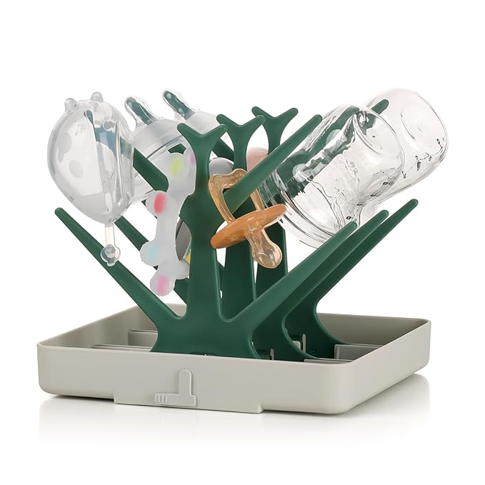 haakaa Baby Bottle Drying Rack, Space Saving Bottle Drying Tree for Bottles/Pump Parts/Pacifiers and Other Baby Essentials, Easy-Store Dryer Rack Great for Home & Travel, BPA Free (Forest Green)