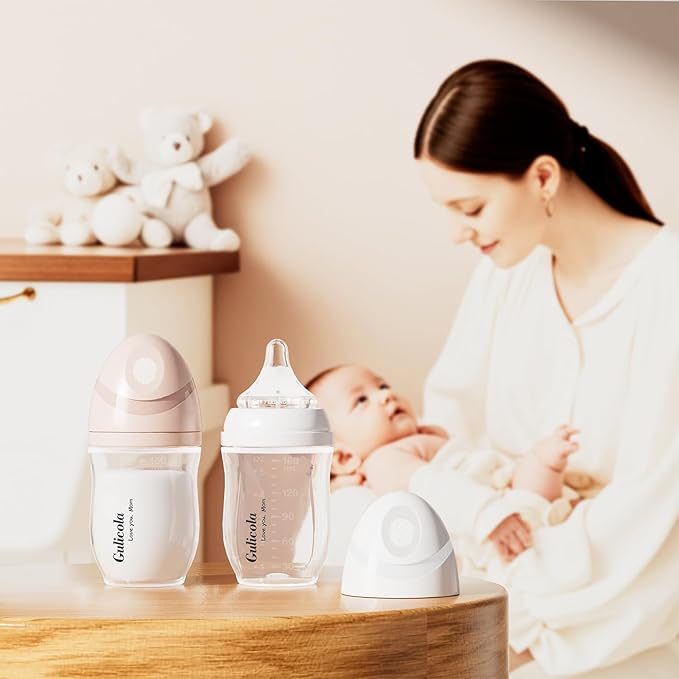 Gulicola Natural PP Baby Breastfeeding Bottles, Medium Flow Nipples (M), 3 Months +, White, 8 oz - 2pks