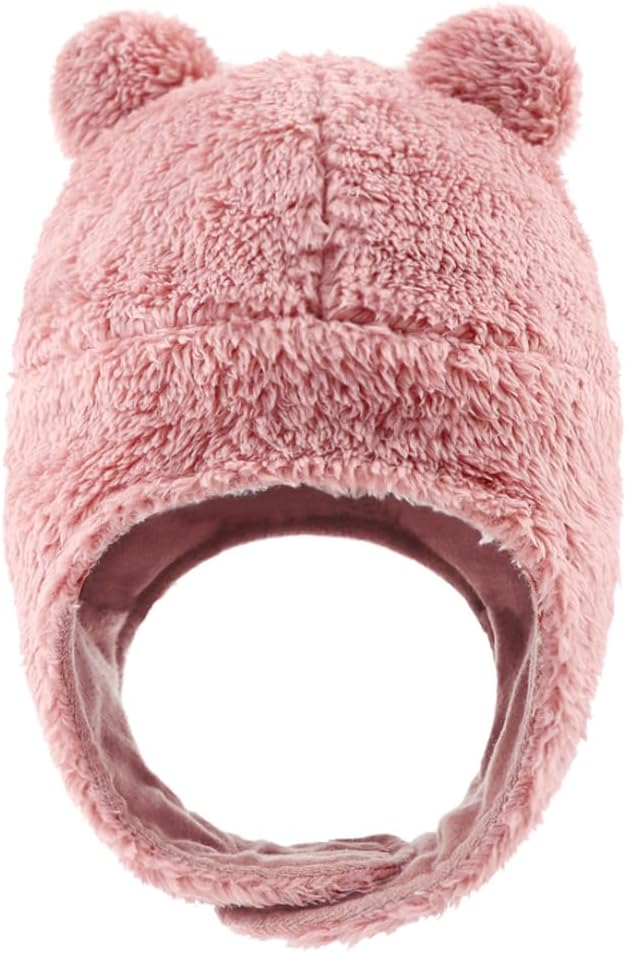 Bear Baby Winter Hat Toddler Earflap Beanie Unisex Infant Snow Cap Warm Fleece Kids Trapper Hats for Girls Boys 0-36M