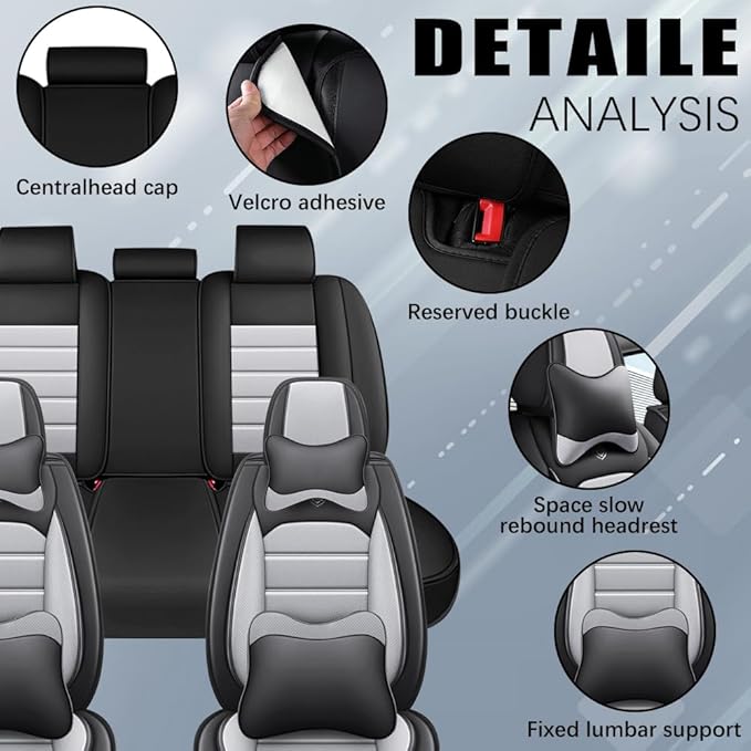 Leather Seat Cover for Ford Edge 2010-2026,Waterproof Soft Seat Covers,Interior Accessories Seat Covers Cushion Vehicle Protector Airbag Compatible(Black&Gray,Full Set with Pillow)