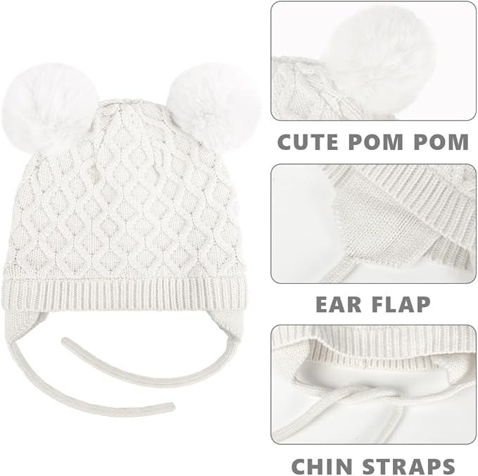 Labeol Baby Hats,Soft Warm Winter Knit Baby Beanie Hat with Earflap,Cute Pom-pom Ears Fall Winter Caps for Toddler Girls Boys