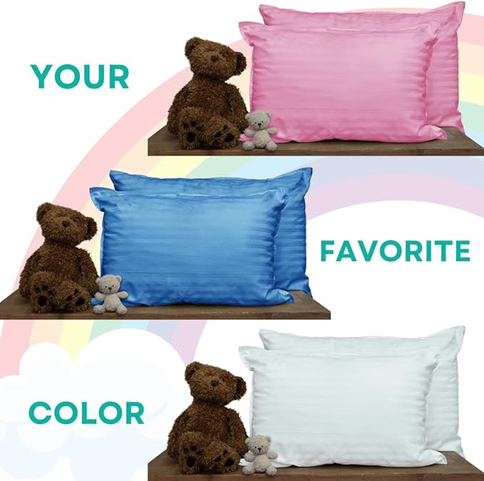 kinder Fluff Children Pillow (2-Pack) – The Only 300TC Soft Cotton Pillow with Down Alternative Fill – Hypoallergenic, Machine Washable & Perfect for Kids 2+ Years (13x18in, Pink)