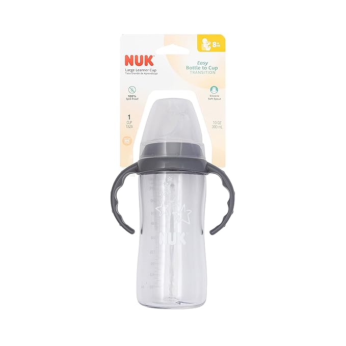 NUK Learner Cup, 10 Ounce, Tritan Gray Star – BPA Free, Spill Proof Sippy Cup