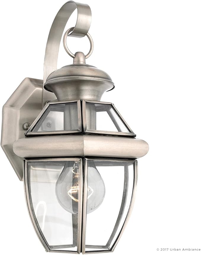 Urban Ambiance Luxury Colonial Outdoor Wall Light, Small Size: 11.5" H x 7" W, with Tudor Style Elements, Versatile Design, Classy Aged Silver Finish and Beveled Glass, UQL1141