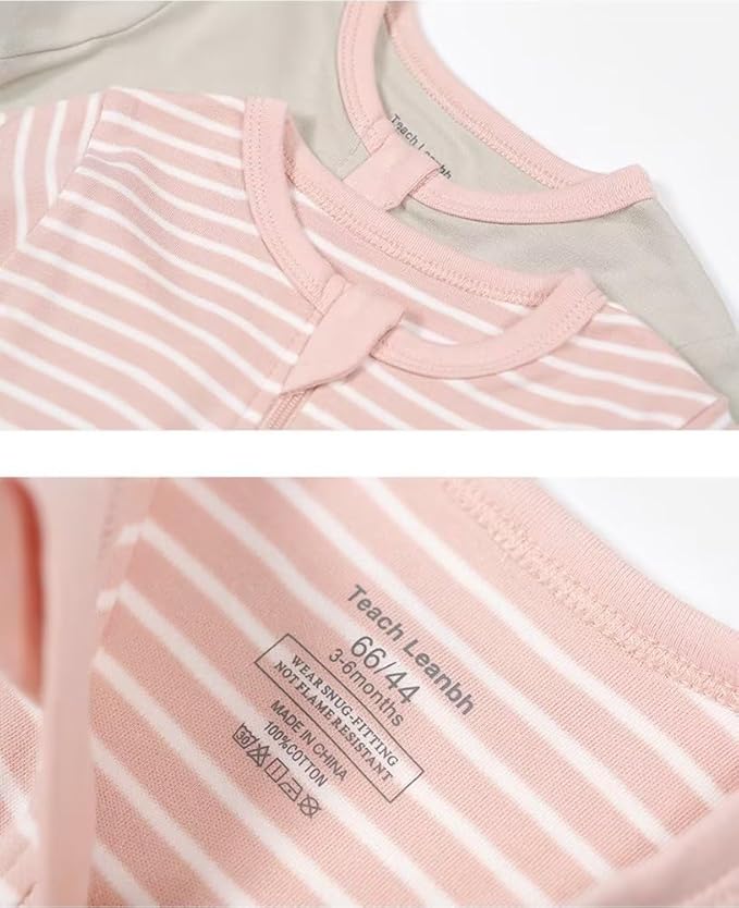 Teach Leanbh Toddler Baby Boys Girls 2-Pack Pajamas Cotton 2 Way Zipper Long Sleeve Footless Romper Sleep and Play