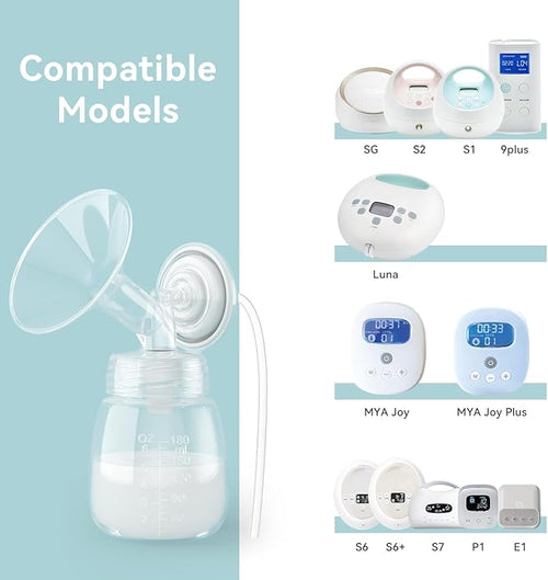 6PCS 15mm Breast Pump Flanges, Duckbill Valves Compatible with Spectra S1/S2/9Plus/Synergy Gold, Motif Luna, Wide-Mouth Bottle Fit, Breast Pump Accessories