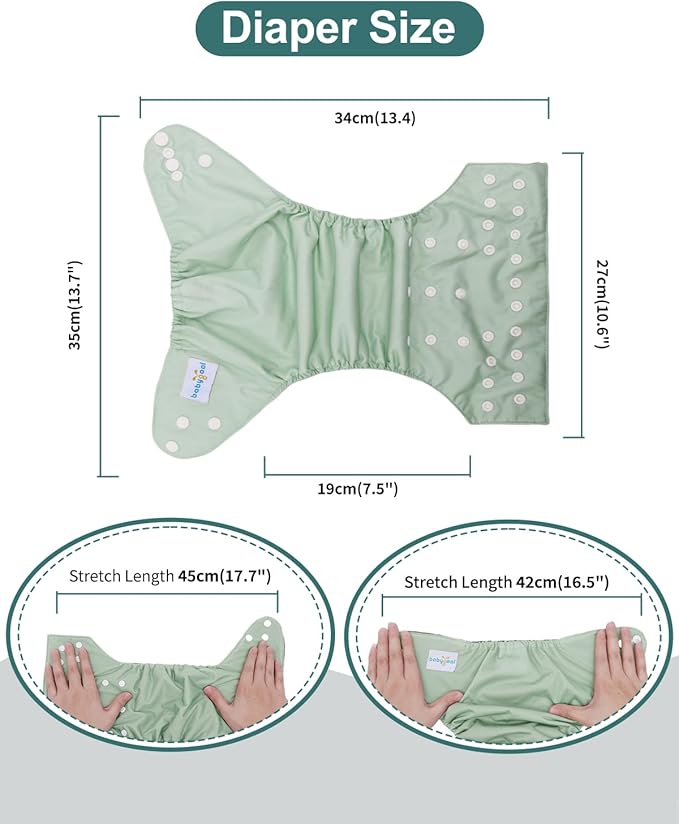 babygoal Reusable Charcoal Cloth Diapers with Double Gussets, 3 Pack Washable Baby Pocket Diapers with 3pcs Charcoal Inserts and Wet Dry Bag(Dark Grey,BeanGreen,Lake Blue)