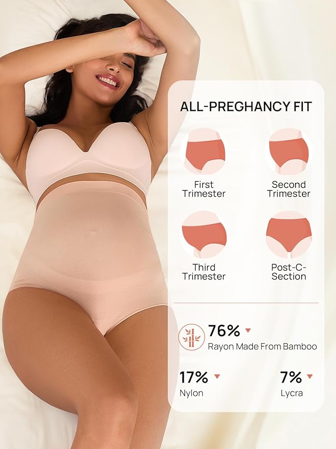 Summer Mae Maternity Underwear Soft Breathable High-Waist Pregnancy Seamless Over Bump Panties for Women