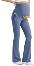 G4Free BareFeel Maternity Flare Leggings with Pockets Over The Belly Stretchy Casual Lounge Pregnancy Dress Pants for Work