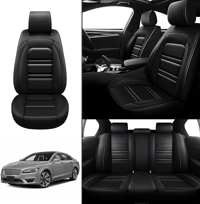 Seat Covers for Lincoln mkz 2011-2020 | 5-Seats Leather Seat Covers, Easy to Install Automotive Seat Covers Full Set (Full Set, Black)