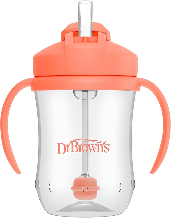 Dr. Brown's Milestones Baby's First Straw Cup, Training Cup with Weighted Straw, 9oz/270mL, Coral, BPA Free, 6m+ (Pack of 12)