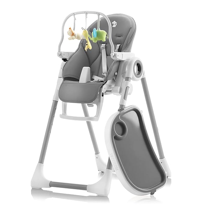 Baby High Chair Adjustable to 7 Different Heights - Foldable High Chairs for Babies and Toddlers - Silla para Comer de Bebe - Dark Grey