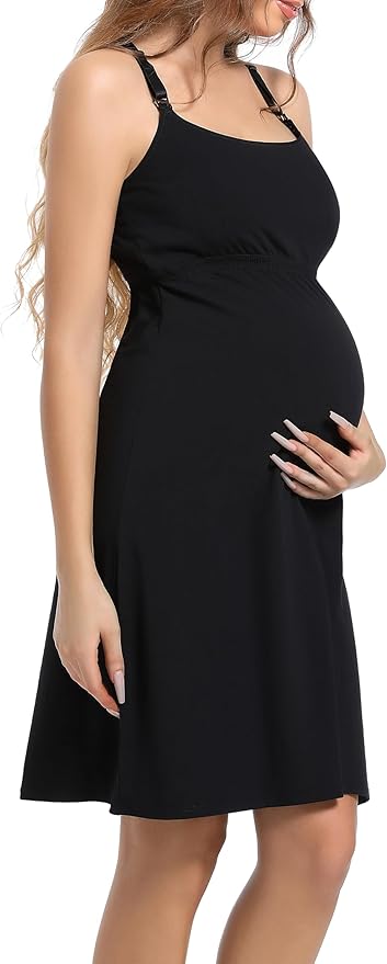 SUIEK 3-Pack Maternity Nursing Nightgown Cotton Breastfeeding Dress Pregnancy Tank Tops Sleepwear