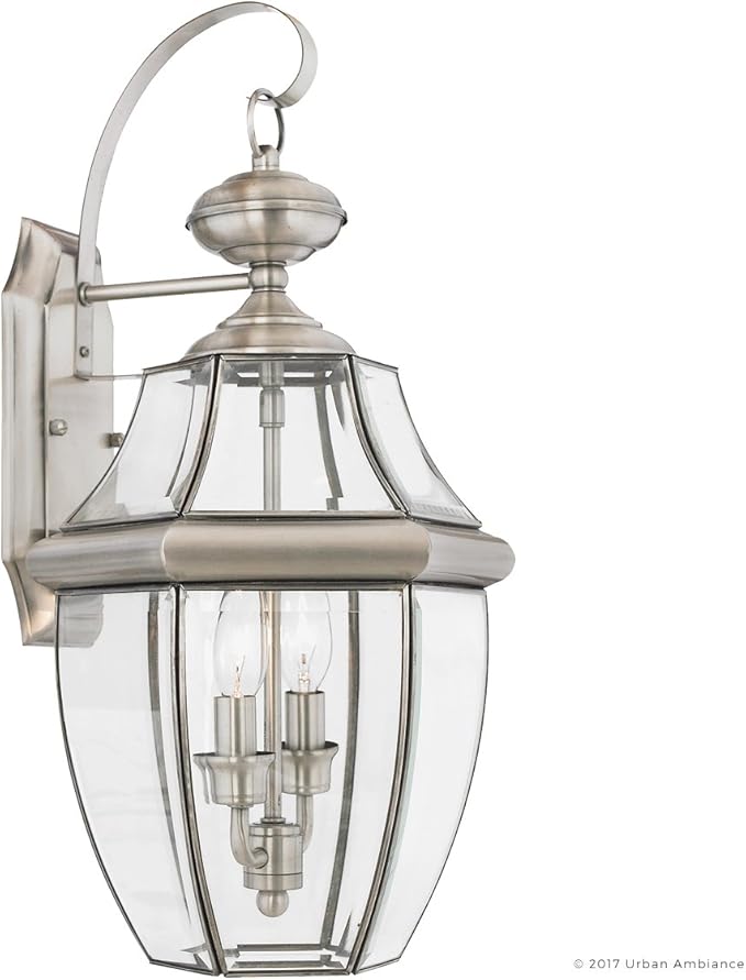 Urban Ambiance Luxury Colonial Outdoor Wall Light, Large Size: 20" H x 10.5" W, with Tudor Style Elements, Versatile Design, Classy Aged Silver Finish and Beveled Glass, UQL1145