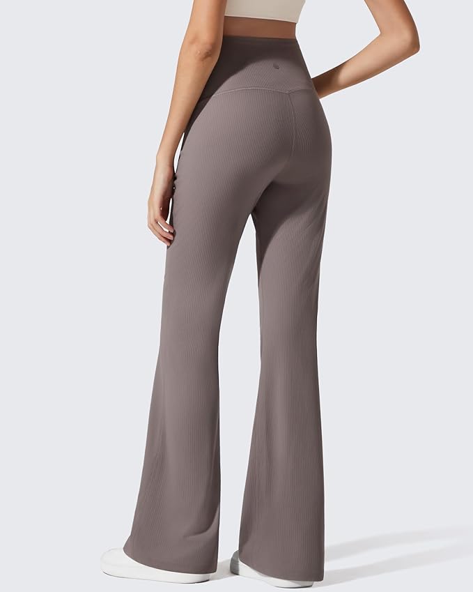 G4Free Ribbed Maternity Flare Yoga Pants with Pockets Over The Belly Pregnancy Bell Bottom Leggings