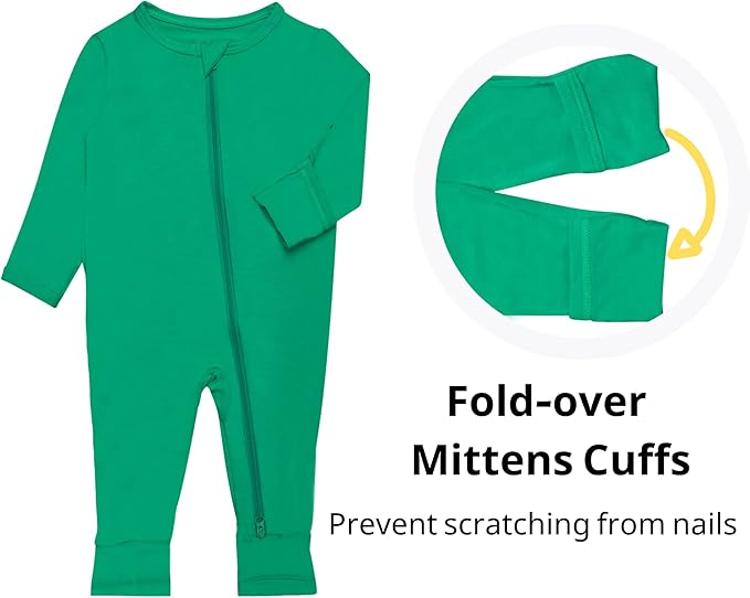 GUISBY Baby Pajamas with Mitten Cuffs - 3Pcs Girls Boys 2 Way Zipper Long Sleeve Rayon Sleepers