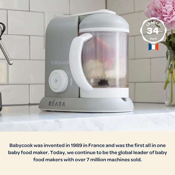 BEABA Babycook Solo 4 in 1 Baby Food Maker, Puree Steamer and Blender for Purees, Grinder with Auto Steam Cooking, Lrg Capacity 4.5 Cups 27 Servings in 20 Mins, Oat