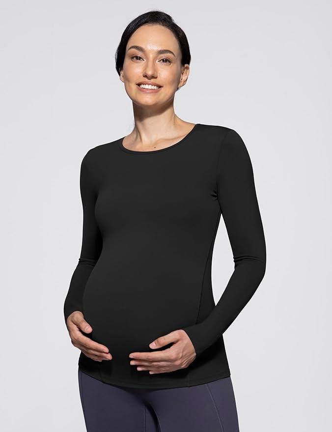 POSHDIVAH Women's Maternity Long Sleeve T Shirts Scoop Neck Pregnancy Tee Top Mama Clothes