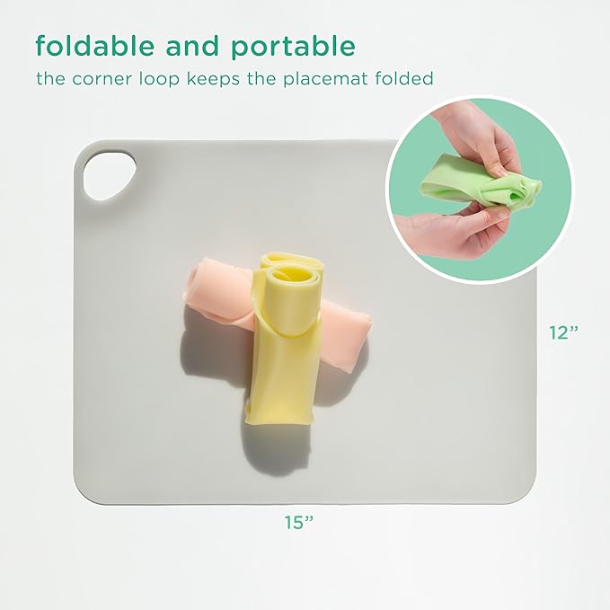 Olababy Fold N Go Silicone Placemat w Travel Case | Dishwasher Safe, BPA Free, Non-Slip, Waterproof | Mini Dining Mat for Infants, Babies, Toddlers and Kids (1, Lemon)
