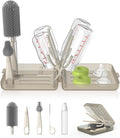 YOTIME Travel Bottle Brush Set, Auto-Open Rack & Vertical Brushs Drying Slots, 3 Brushes, Foldable Drying Rack, Dispenser, Travel Baby Essentials for On-The-Go Parents, Coffee