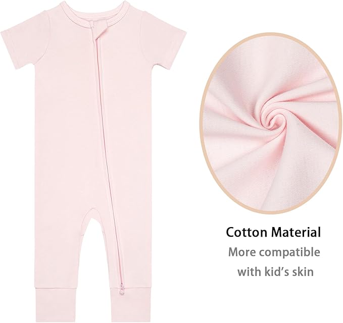 GUISBY Footless Short Sleeve Baby Pajamas with Zipper Cotton Infant Sleepwear