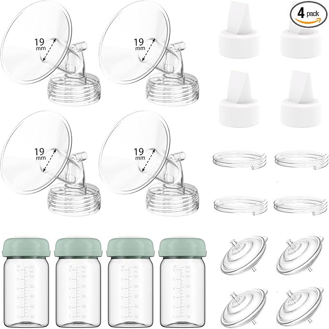 4 Full Pump Parts Kits for Spectra S1/S2/9 Plus/Synergy Gold, Replacement Kit for Spectra Pump Parts 4PC,Include 19mm Flange, Duckbill Valve, Tube, Bottle, Backflow Protector, Not Original Accessories