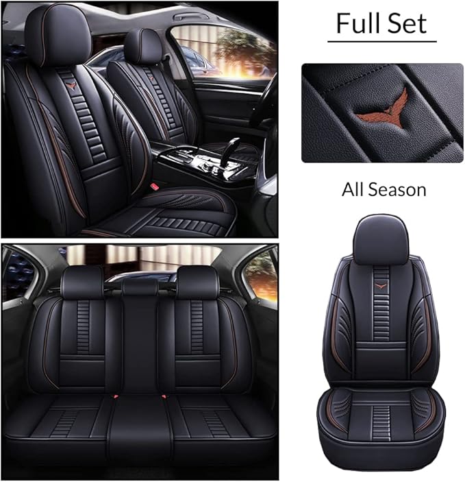 Waterproof 5 Car Seat Covers for Suzuki 1999-2025 95% Models, Premium Faux Leather Automotive Front and Back Seat Protectors Compatible with Airbag Black & Coffee Line
