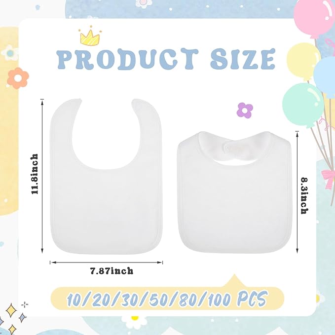 Toulite 30 Pcs White Bibs for Baby Washable Reusable Waterproof Cotton Feeder Bibs with Double Sided Design for Baby Shower Activity and Gifts
