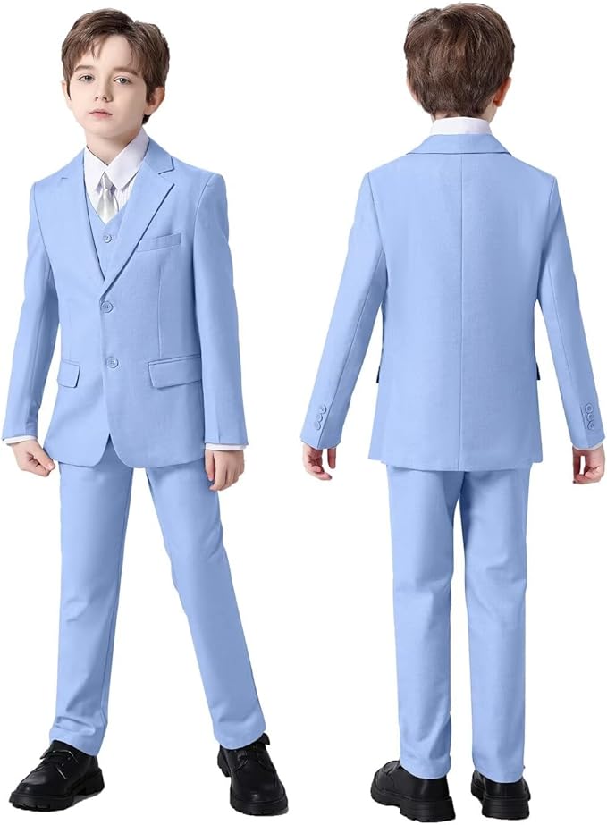 Boys Suit Set Slim Fit Kids Formal Suits Toddler Tuxedo Wedding Prom Classic Suits for Boy Teen Black Blue Dress Outfit