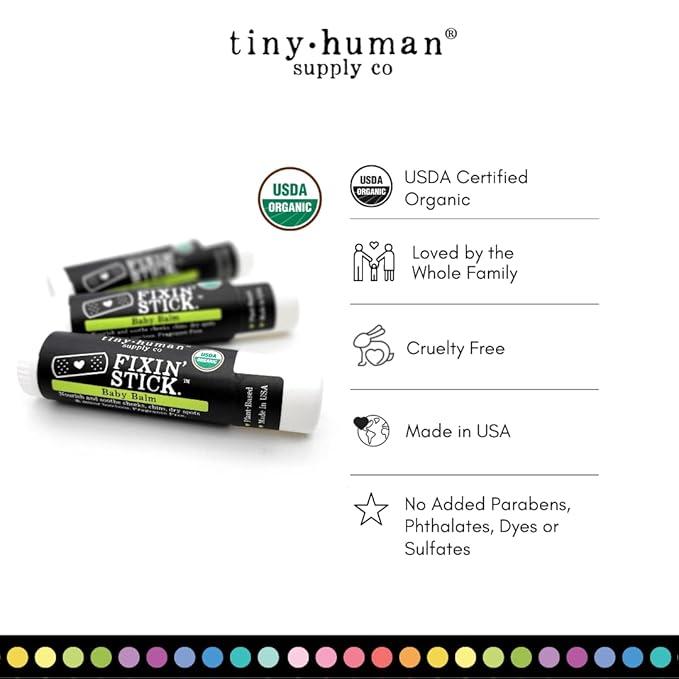 Fixin' Stick Organic Baby Balm 0.5oz, 3-pack for Baby's Red Cheeks, Drooly Chins, Drippy Noses and Dry Skin. No Artificial Dyes, Fragrances or Petrolatum. Cruelty Free. Made in USA.