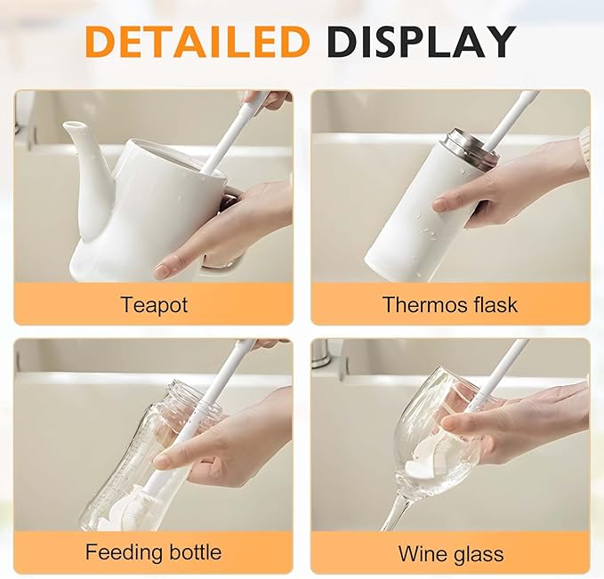360° Flexible Silicone Bottle Brush with Long Handle,2025 New Multifunction Cleaning Foldable Cleaning Tool,Soft Bristle Silicone Cup Brush for Narrow Neck Bottles,Water Bottles (White/1pcs)