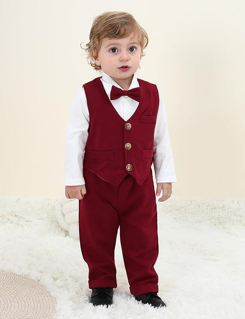 A&J DESIGN Baby Boy Suits Clothes Infant Toddler Formal Gentleman Outfits, Dress Shirt + Vest + Bow Tie + Pants Wedding Set