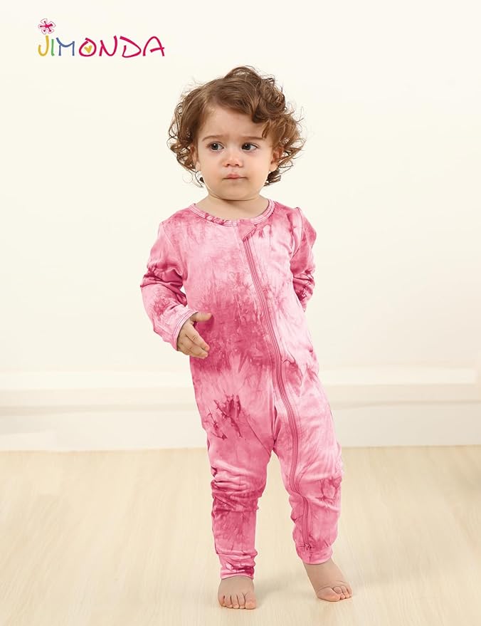Jimonda Baby Girls Boys Footless Pajamas,Rayon From Bamboo Pjs 2 Way Zipper Long Sleeve Soft Sleeper,Infant Tie-dye Romper