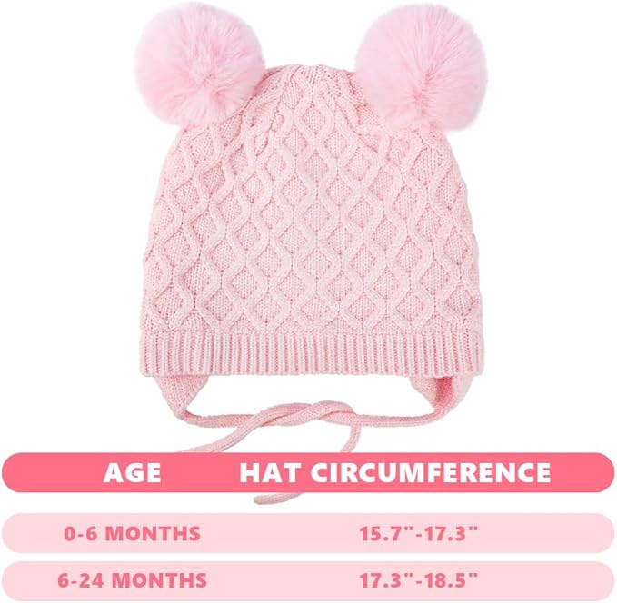 Labeol Baby Hats,Soft Warm Winter Knit Baby Beanie Hat with Earflap,Cute Pom-pom Ears Fall Winter Caps for Toddler Girls Boys