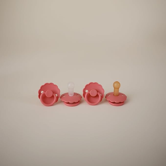 FRIGG Daisy Natural Rubber Baby Pacifier | Made in Denmark | BPA-Free (Poppy/Lupine, Size 1) 2-Pack