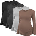 Ecavus Women's Maternity Shirts Long Sleeve Soft Stretchy Pregnancy Tops Side Ruched Casual Mama Clothes