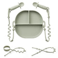 Andy Bear Silicone Plates for Babies with Suction Divided Baby Spoons Silicone Baby Toy Straps All-in-one Plates Silicone Placemat for Babies Toddlers Attachable Tethers & Built-in Suction Cups-Sage
