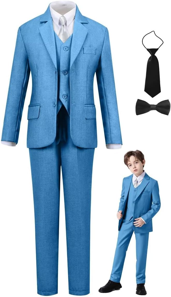 Boys Suit Set Slim Fit Kids Formal Suits Toddler Tuxedo Wedding Prom Classic Suits for Boy Teen Black Blue Dress Outfit
