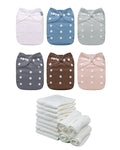 ALVABABY Baby Cloth Diaper 6 Pack with 12 Inserts One Size Cloth Diaper Covers Adjustable Washable Reusable for Baby Girls and Boys 6BM110