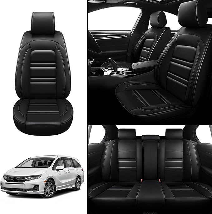 Seat Covers for Honda Odyssey 2005-2025 | 5-Seats Leather Seat Covers, Easy to Install Automotive Seat Covers Full Set (Full Set, Black)