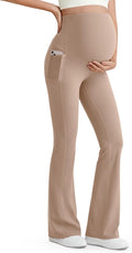 G4Free BareFeel Maternity Flare Leggings with Pockets Over The Belly Stretchy Casual Lounge Pregnancy Dress Pants for Work