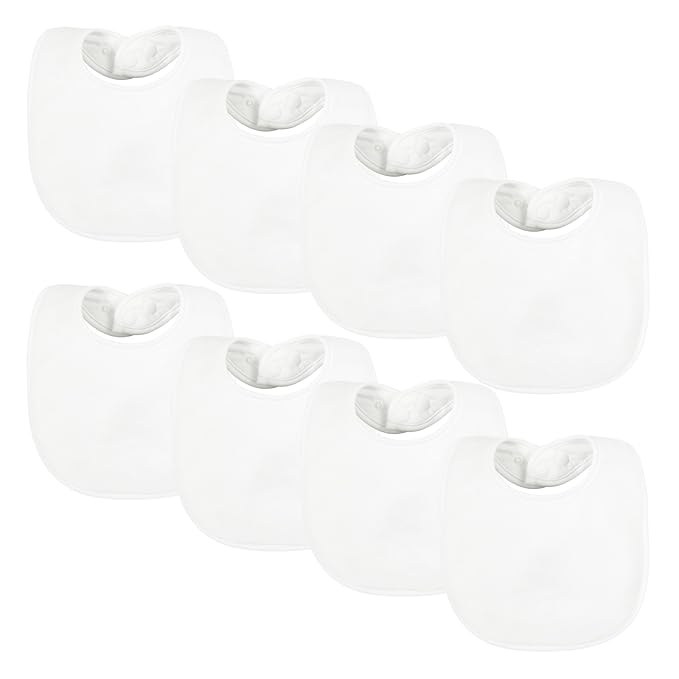 Tiny Twinkle 8 Pack Baby Bibs for Drooling and Teething – Waterproof & Absorbent Bibs for Baby Girl & Boy, Machine Washable Infant Bib Set for Newborns and Toddlers (White 8-Pack)