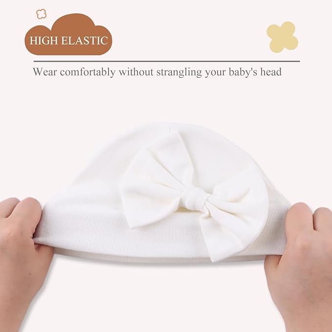 Bamery Newborn Baby Girl Hat Cotton Baby Bow Beanie Preemie Hats Spring Infant Hats for Girls 0-12 Months