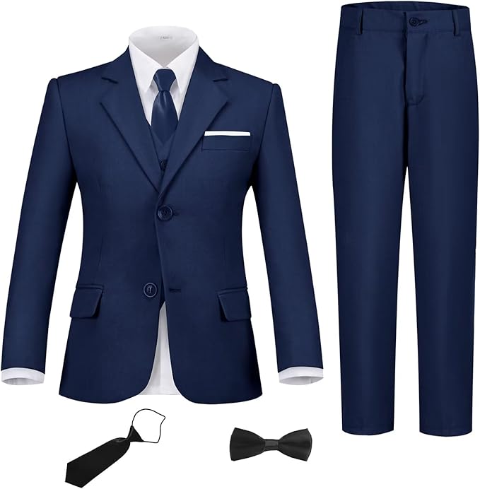 Boys Suit Set Slim Fit Kids Formal Suits Toddler Tuxedo Wedding Prom Classic Suits for Boy Teen Black Blue Dress Outfit