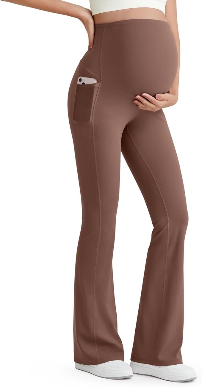 G4Free BareFeel Maternity Flare Leggings with Pockets Over The Belly Stretchy Casual Lounge Pregnancy Dress Pants for Work