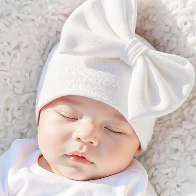 Bamery Newborn Baby Girl Hat Cotton Baby Bow Beanie Preemie Hats Spring Infant Hats for Girls 0-12 Months