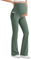 G4Free BareFeel Maternity Flare Leggings with Pockets Over The Belly Stretchy Casual Lounge Pregnancy Dress Pants for Work