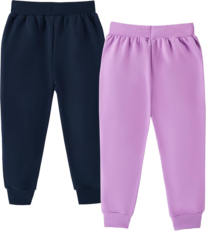 HILEELANG Girls Cotton Joggers Sweatpants Embroidery Drawstring Waist Pockets Casual Pants for Kids 12M-7Y