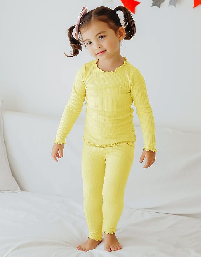 VAENAIT BABY 6M-12Y Infant Kids Toddler Junior Girls Soft Comfy Modal Tencel Shirring Sleepwear Pajamas 2pcs Set